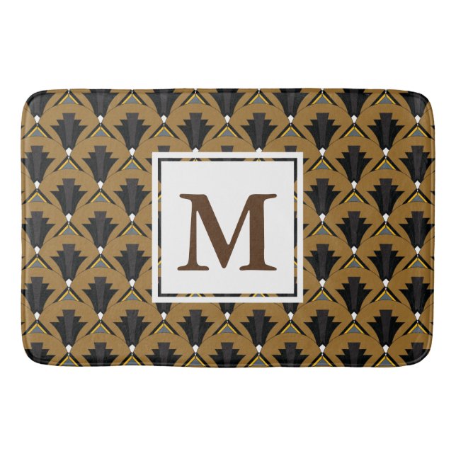 Tapis De Bain Décoré d'un monogramme géométrique d'art déco noir (Devant)