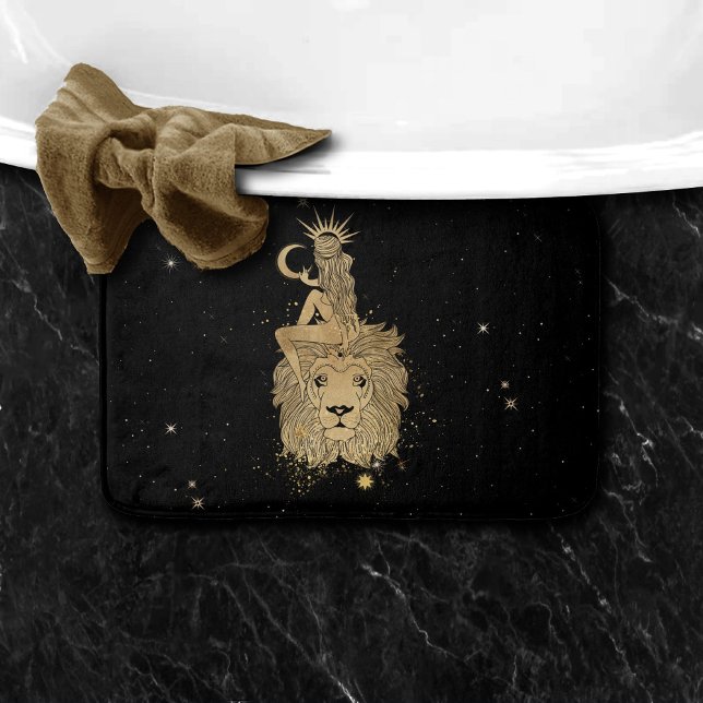 Tapis De Bain Déesse du Zodiaque | Astrologie Cosmic Gold Leo (Créateur téléchargé)