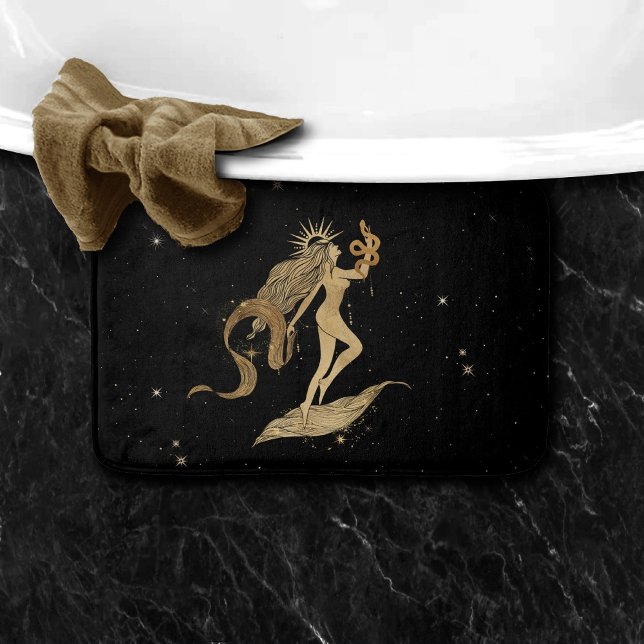Tapis De Bain Déesse du Zodiaque | Astrologie Cosmologique Gold  (Créateur téléchargé)