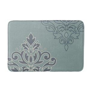 Tapis De Bain Défiler Damask Art I (contour) Crème Blues Turquoi