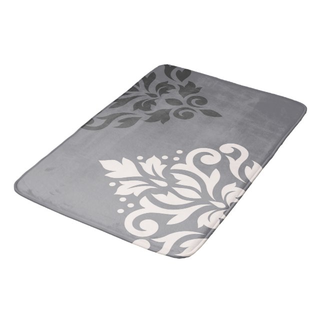 Tapis De Bain Défiler Damask Art I Cream & Gris (Angle)