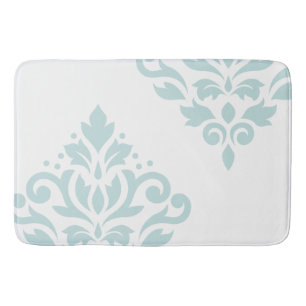 Tapis De Bain Défiler Damask Art I Duck Egg bleu sur blanc