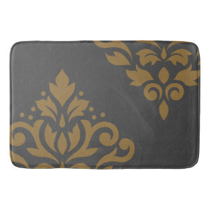 Tapis De Bain Défiler Damask Art I Gold sur Grey