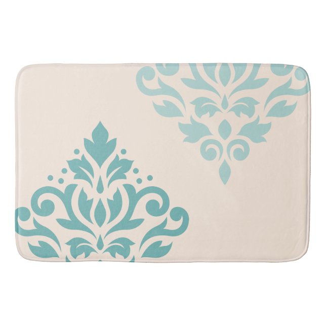 Tapis De Bain Défiler Damask Art I Teals on Cream (Devant)