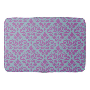 Tapis De Bain Défiler Damask Big Motif Plum sur Blue