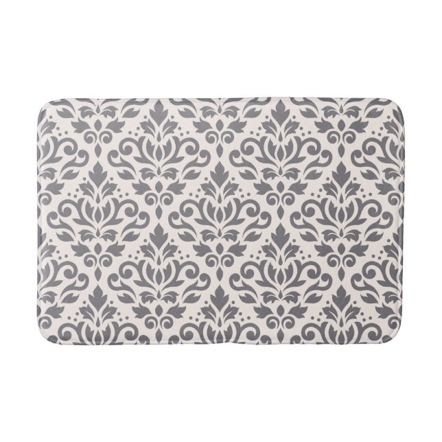 Tapis De Bain Défiler Damask Grand Motif Gris sur crème (Devant)