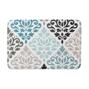 Tapis De Bain Défiler Damask Lg Motif Teals Browns White