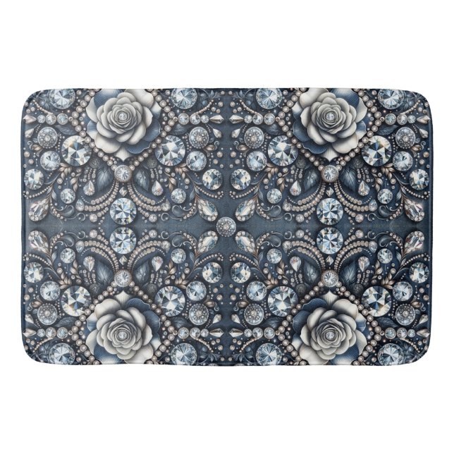 Tapis De Bain Denim & Diamonds Glam Bling Bijoux Roses (Devant)
