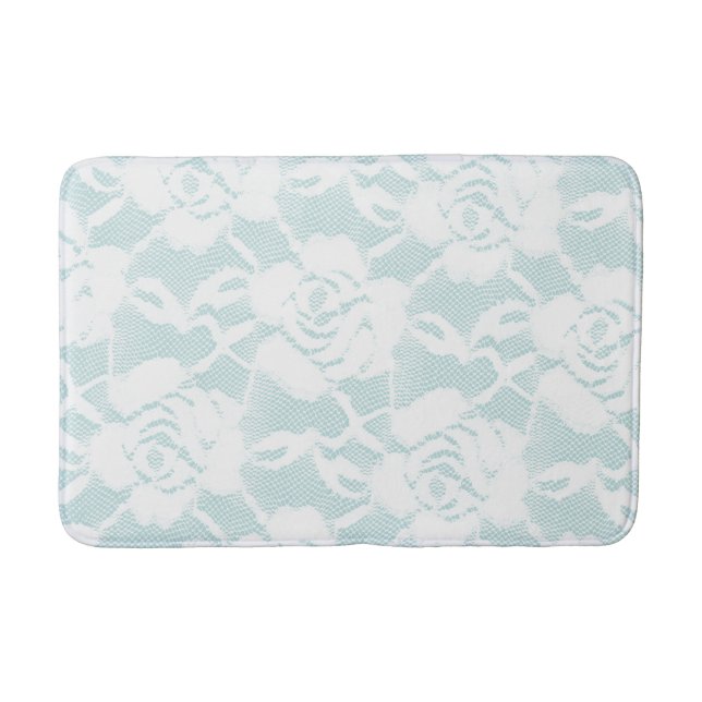 Tapis De Bain Dentelle blanche rose de menthe (Devant)