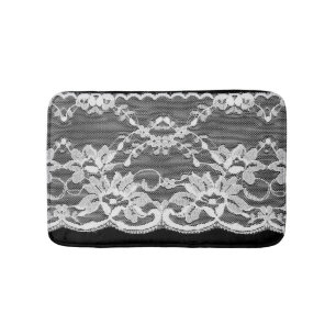 Tapis De Bain Dentelle florale blanche : arrière - plan noire.