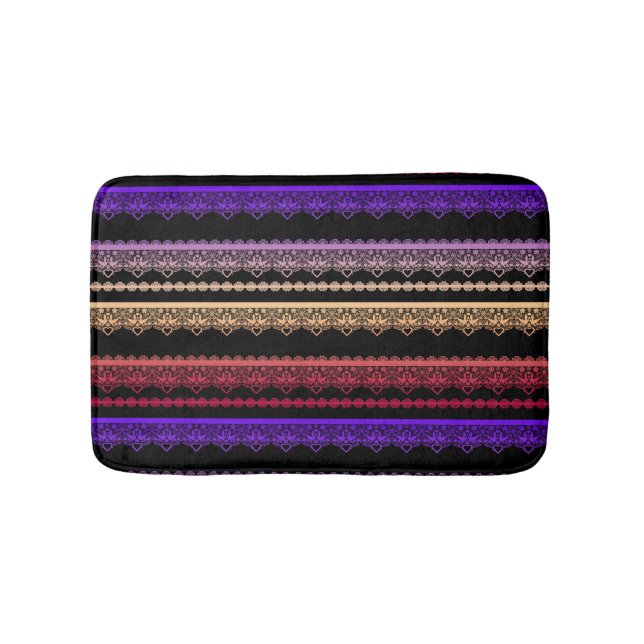 Tapis De Bain Dentelle multicolore sur noir (Devant)