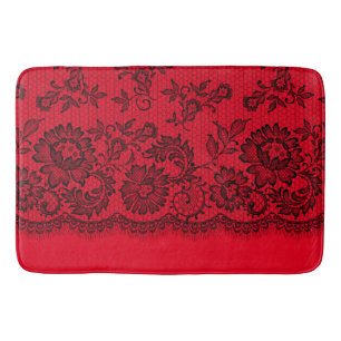 Tapis De Bain Dentelle noire sur rouge