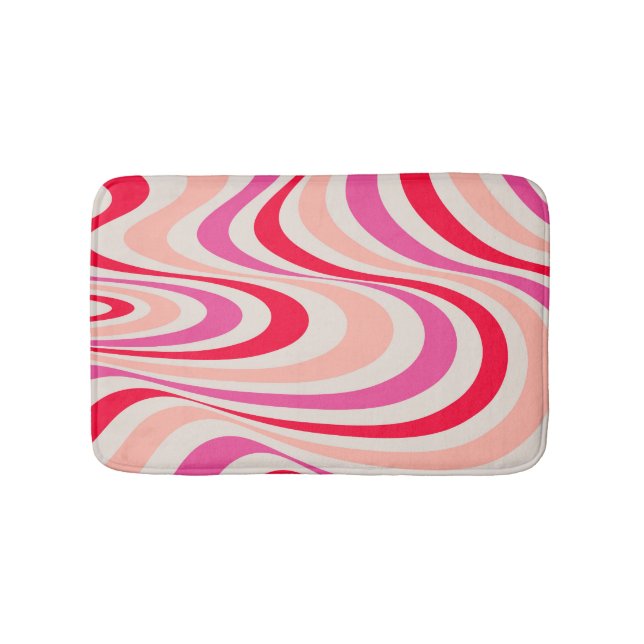 Tapis De Bain Design abstrait à tourbillon rose, rouge et gris (Devant)