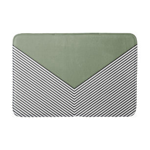 Tapis De Bain Design de chevrons noir et blanc et triangle vert