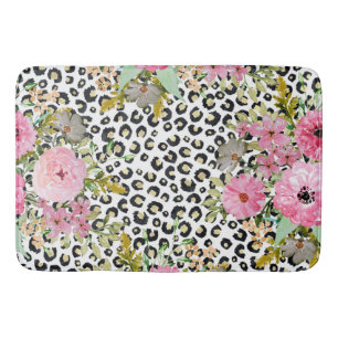 Tapis De Bain Design Empreinte de léopard et floral élégant