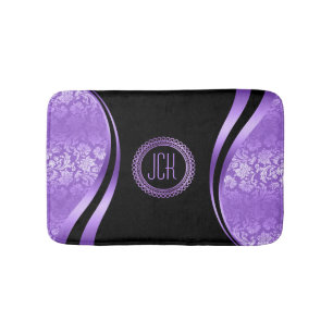 Tapis De Bain Design géométrique dynamique violet et noir