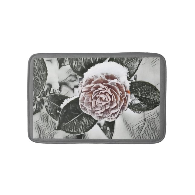 Tapis De Bain Dessin Rose de neige congelée (Devant)
