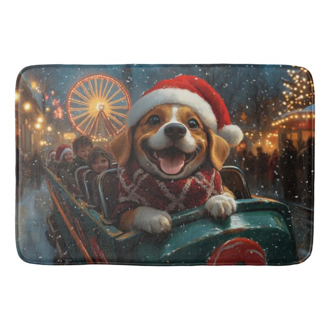 Tapis De Bain Dessous de verre à rouleaux de chien beagle Noël (Devant)