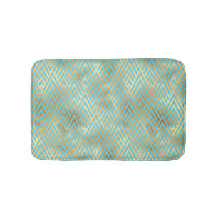 Tapis De Bain Diamants Art Déco Motif, Turquoise & Or