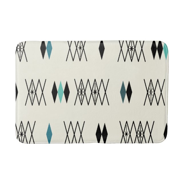 Tapis De Bain Diamants de l'ère atomique rétro Motif Turquoise (Devant)