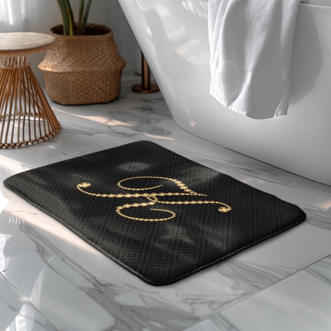 Tapis De Bain Diamants d'or Arrière - plan noir K (Créateur téléchargé)