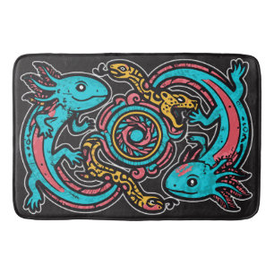 Tapis De Bain Dieu aztèque Xolotl combattant l'art tribal de la 