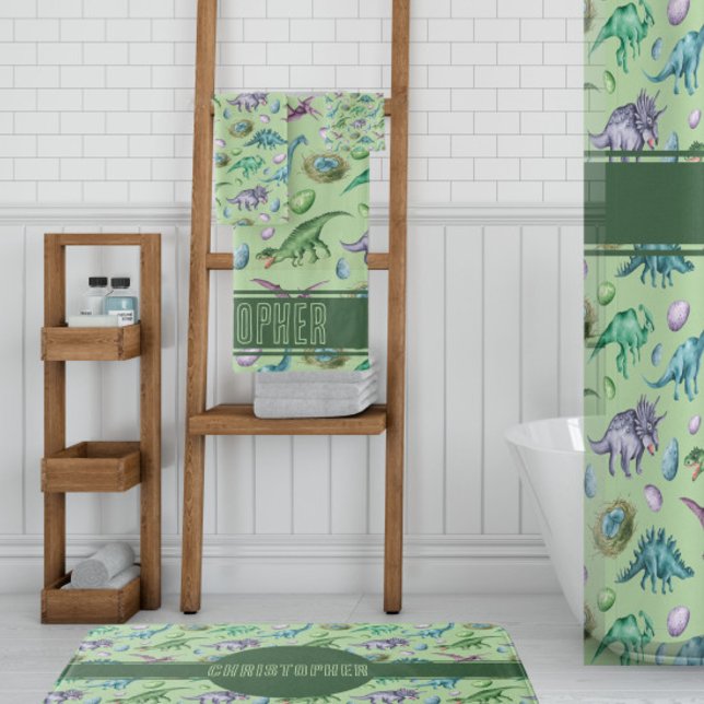Tapis De Bain Dinosaure jurassique à grillage vert avec nom (Créateur téléchargé)