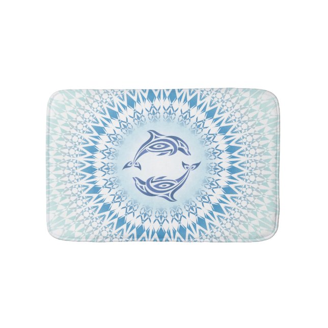 Tapis De Bain Dolphins Mandala Bleu Blanc Maritime (Devant)