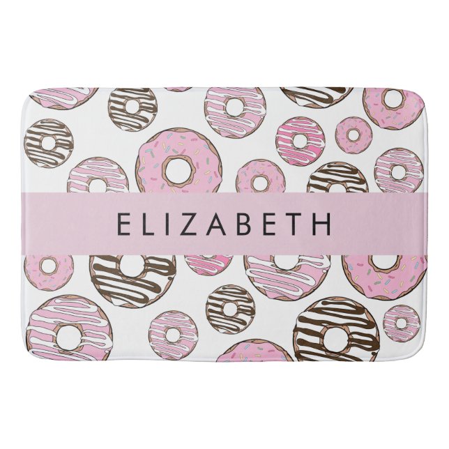 Tapis De Bain Donuts Roses, Donuts Blancs, Sprinkings, Votre Nom (Devant)