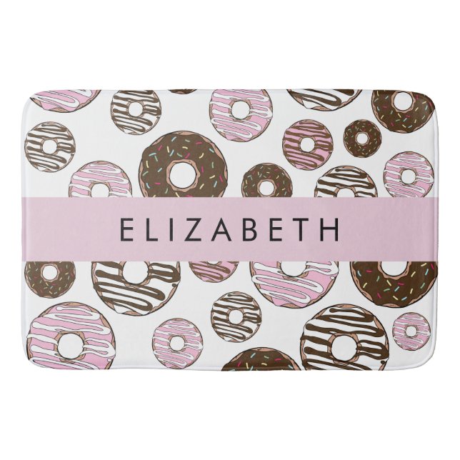 Tapis De Bain Donuts Roses, Donuts Brown, Sprinkings, Votre Nom (Devant)