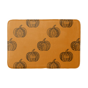 Tapis De Bain Doodles d'Halloween boho mandala citrouilles Autom