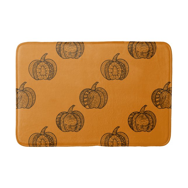 Tapis De Bain Doodles d'Halloween boho mandala citrouilles Autom (Devant)