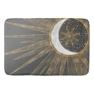 Tapis De Bain Doodles d'or élégants Sun Moon Mandala Design