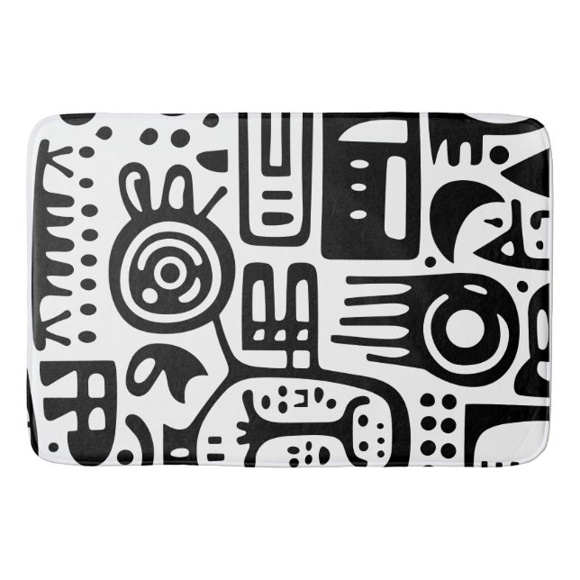 Tapis De Bain Doodles noir et blanc 2 de 4 (Devant)