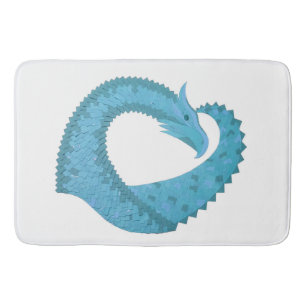 Tapis De Bain Dragon cardiaque turquoise en blanc