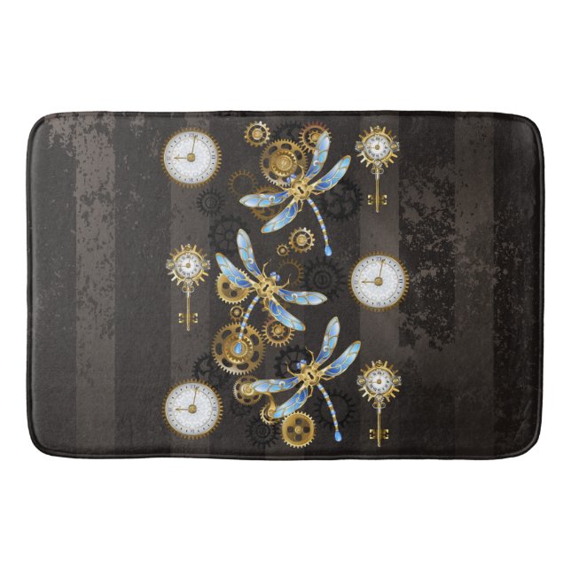 Tapis De Bain Dragonflies de Steampunk sur arrière - plan rayé b (Devant)