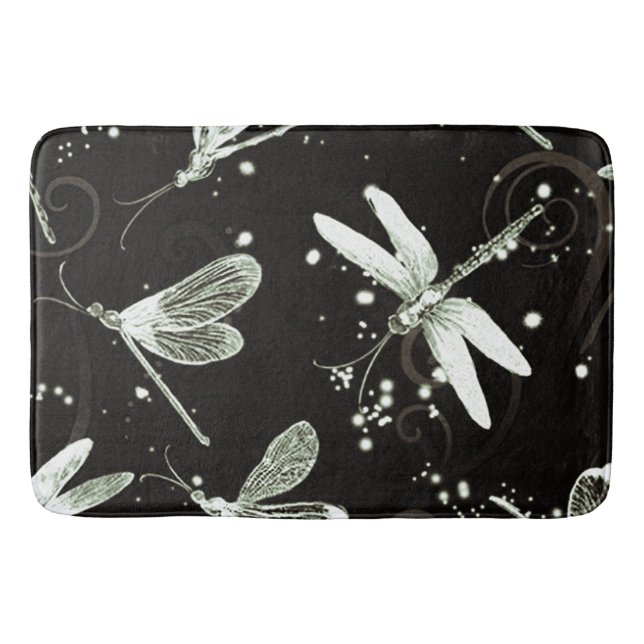Tapis De Bain Dragonlies Noir et Blanc Grand Mat Bain (Devant)