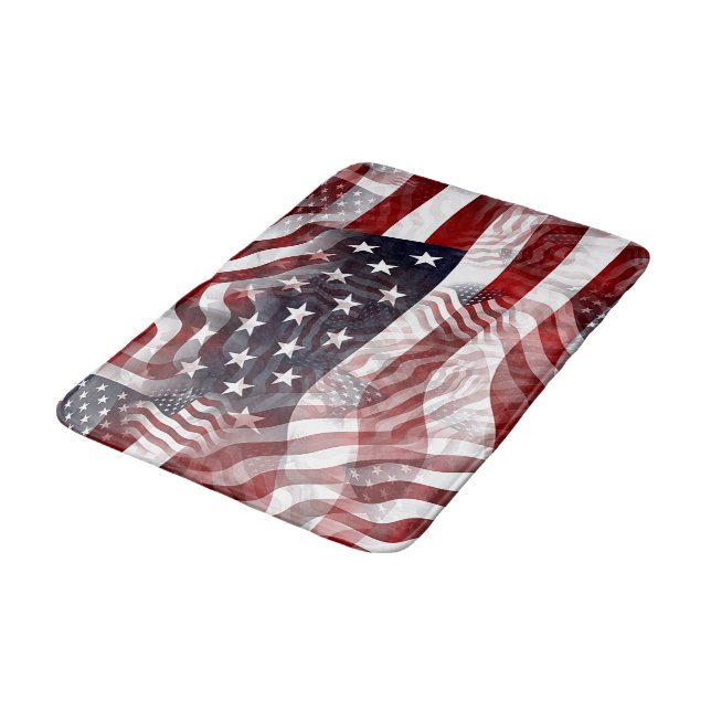 Tapis De Bain Drapeau américain Rouge Bleu Bleu Grilles Étoiles  (Angle)