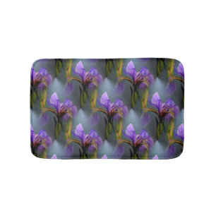 Tapis De Bain Drapeau bleu violet Iris Fleurs Motif de la nature