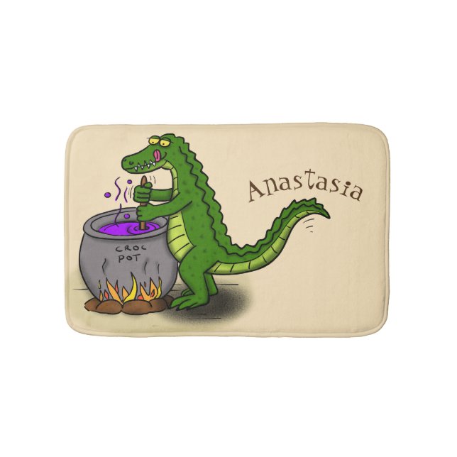 Tapis De Bain Drôle alligator vert cuisine dessin animé (Devant)