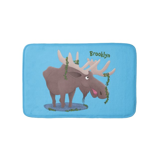 Tapis De Bain Drôle dessin animé d'orignal heureux (Devant)