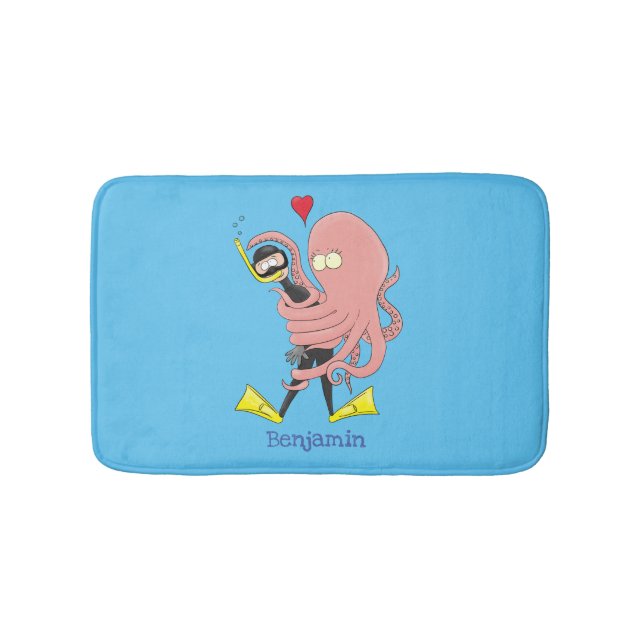 Tapis De Bain Drôle pieuvre embrasse plongeur dessin animé humou (Devant)