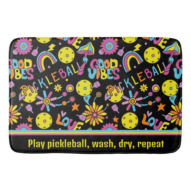 Tapis De Bain Drôle (propre) texte, Super, rétro 90s, noir (Devant)