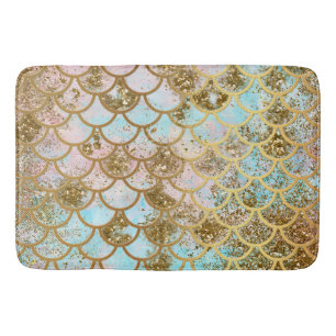 Tapis De Bain Échelles de poissons roses iridescentes de sirèn