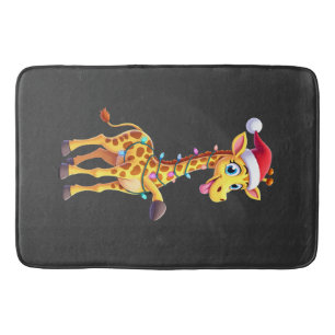 Tapis De Bain Éclairage de Noël de girafe drôle Santa girafe Noë