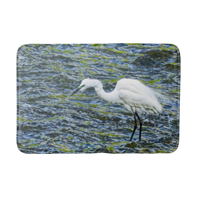 Tapis De Bain Egret neigeux Stork Lake Oiseau blanc (Devant)