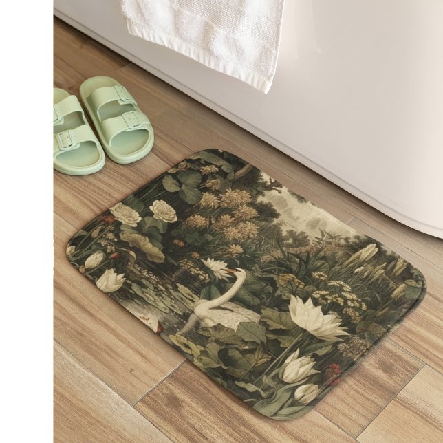 Tapis De Bain Élégance botanique - Le cygne dans la forêt (Créateur téléchargé)