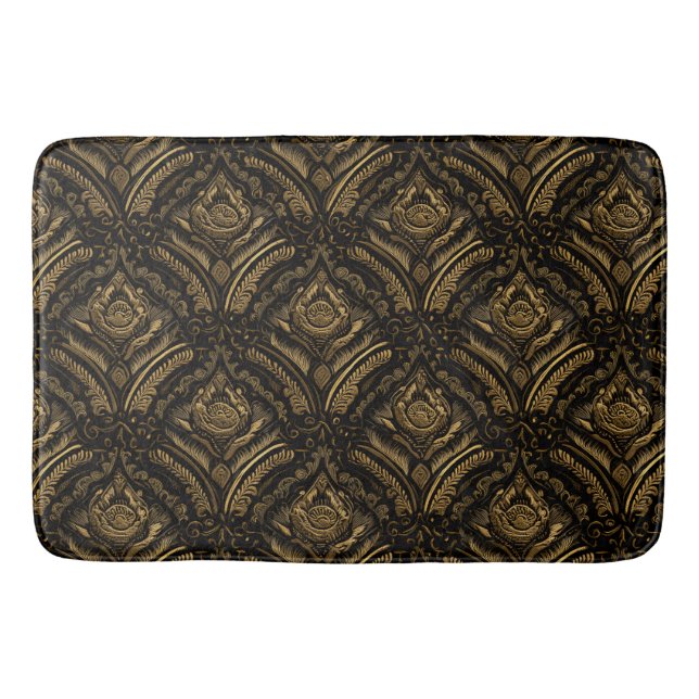 Tapis De Bain Élégance de Damas Or de Minuit (Devant)