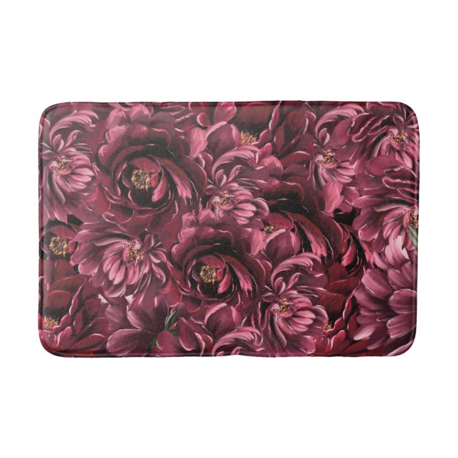 Tapis De Bain Élégance des fleurs bordeaux (Devant)