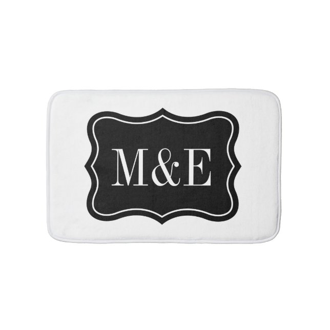 Tapis de bain élégant à monogramme noir et blanc (Devant)